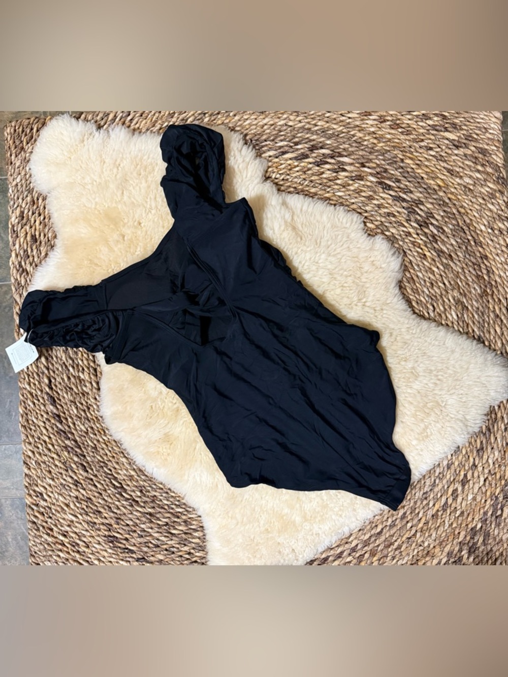 Ruffled One-Shoulder Black One-Piece Swimsuit - Picture 3 of 4